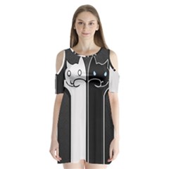 Texture Cats Black White Shoulder Cutout Velvet  One Piece by Simbadda