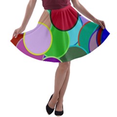 Dots Circles Colorful Unique A-line Skater Skirt by Simbadda