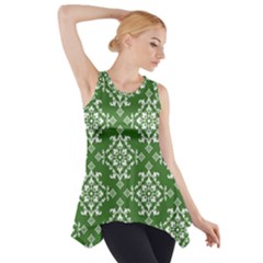 St Patrick S Day Damask Vintage Green Background Pattern Side Drop Tank Tunic by Simbadda