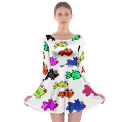 Fishes Marine Life Swimming Water Long Sleeve Skater Dress by Simbadda