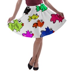 Fishes Marine Life Swimming Water A-line Skater Skirt by Simbadda