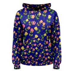 Flowers Roses Floral Flowery Blue Background Women s Pullover Hoodie by Simbadda