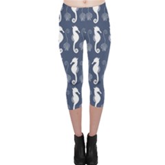 Seahorse And Shell Pattern Capri Leggings  by Simbadda