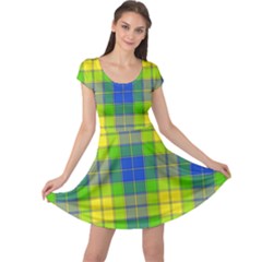 Spring Plaid Yellow Cap Sleeve Dresses by Simbadda