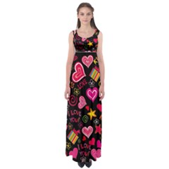 Love Hearts Sweet Vector Empire Waist Maxi Dress by Simbadda