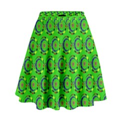 Green Abstract Art Circles Swirls Stars High Waist Skirt by Simbadda