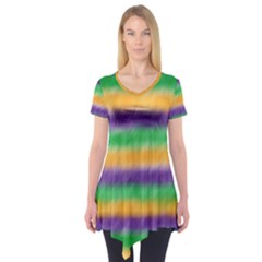 Mardi Gras Strip Tie Die Short Sleeve Tunic  by PhotoNOLA