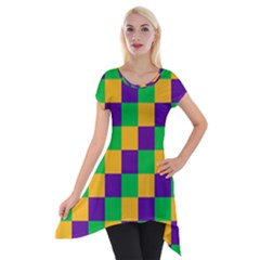 Mardi Gras Checkers Short Sleeve Side Drop Tunic by PhotoNOLA