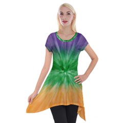 Mardi Gras Tie Die Short Sleeve Side Drop Tunic by PhotoNOLA