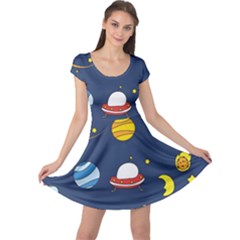 Space Background Design Cap Sleeve Dresses by Simbadda