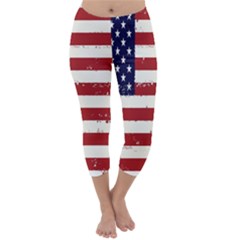 Flag United States United States Of America Stripes Red White Capri Winter Leggings  by Simbadda