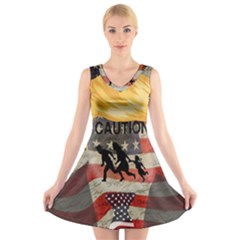 Caution V-neck Sleeveless Skater Dress by Valentinaart