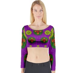 Buddha Blessings Fantasy Long Sleeve Crop Top by pepitasart