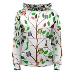 Tree Root Leaves Owls Green Brown Women s Pullover Hoodie by Simbadda