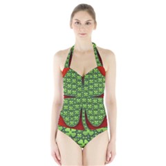 Shamrock Irish Ireland Clover Day Halter Swimsuit by Simbadda