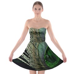 Feather Peacock Drops Green Strapless Bra Top Dress by Simbadda