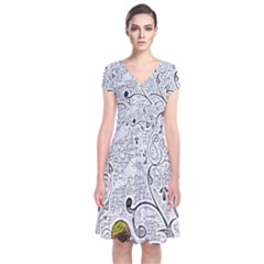 Abstract Pattern Short Sleeve Front Wrap Dress by Simbadda