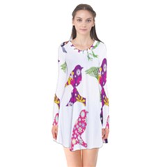 Birds Colorful Floral Funky Flare Dress by Amaryn4rt