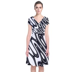 Black And White Wave Abstract Short Sleeve Front Wrap Dress by Amaryn4rt