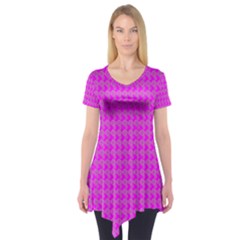 Clovers On Pink Short Sleeve Tunic  by PhotoNOLA