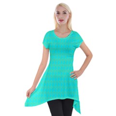 Clovers On Blue Short Sleeve Side Drop Tunic by PhotoNOLA