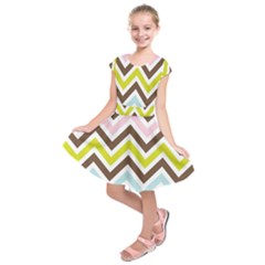 Chevrons Stripes Colors Background Kids  Short Sleeve Dress by Amaryn4rt