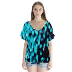 Bokeh Background In Blue Color Flutter Sleeve Top by Amaryn4rt