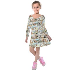 Old Comic Strip Kids  Long Sleeve Velvet Dress by Valentinaart