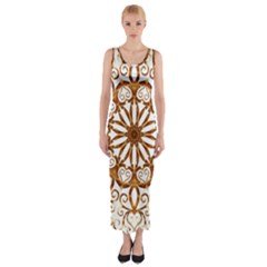 Golden Filigree Flake On White Fitted Maxi Dress by Amaryn4rt