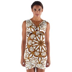 Golden Filigree Flake On White Wrap Front Bodycon Dress by Amaryn4rt