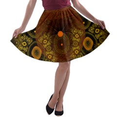 Fractal Yellow Design On Black A-line Skater Skirt by Amaryn4rt