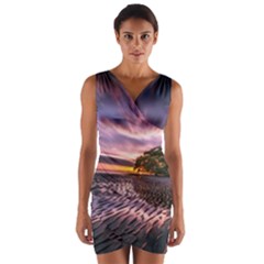 Landscape Reflection Waves Ripples Wrap Front Bodycon Dress by Amaryn4rt