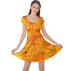 Bright Yellow Autumn Leaves Cap Sleeve Dresses by Amaryn4rt