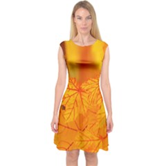 Bright Yellow Autumn Leaves Capsleeve Midi Dress by Amaryn4rt