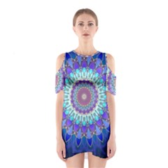 Power Flower Mandala   Blue Cyan Violet Shoulder Cutout One Piece by EDDArt