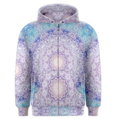 India Mehndi Style Mandala   Cyan Lilac Men s Zipper Hoodie by EDDArt