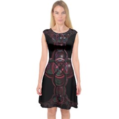 Fractal Red Cross On Black Background Capsleeve Midi Dress by Amaryn4rt