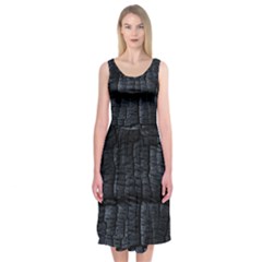 Black Burnt Wood Texture Midi Sleeveless Dress by Amaryn4rt