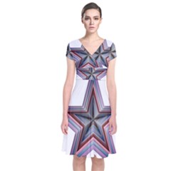 Star Abstract Geometric Art Short Sleeve Front Wrap Dress by Amaryn4rt