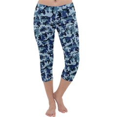 Navy Camouflage Capri Yoga Leggings by sifis