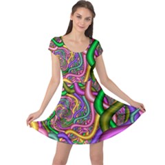 Fractal Background With Tangled Color Hoses Cap Sleeve Dresses by Amaryn4rt