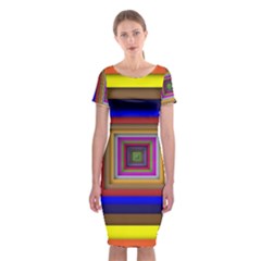 Square Abstract Geometric Art Classic Short Sleeve Midi Dress by Amaryn4rt