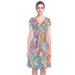 Sakura Cherry Blossom Floral Short Sleeve Front Wrap Dress by Amaryn4rt