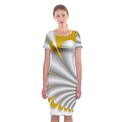 Fractal Gold Palm Tree  Classic Short Sleeve Midi Dress by Amaryn4rt