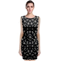 Dark Ditsy Floral Pattern Sleeveless Velvet Midi Dress by dflcprintsclothing