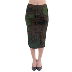 Circuit Board A Completely Seamless Background Design Midi Pencil Skirt by Simbadda