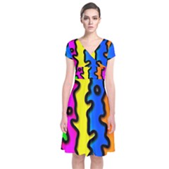 Digitally Created Abstract Squiggle Stripes Short Sleeve Front Wrap Dress by Simbadda