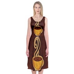 Coffee Drink Abstract Midi Sleeveless Dress by Simbadda