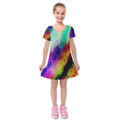 Colorful Abstract Paint Splats Background Kids  Short Sleeve Velvet Dress by Simbadda