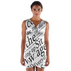 Abstract Minimalistic Text Typography Grayscale Focused Into Newspaper Wrap Front Bodycon Dress by Simbadda